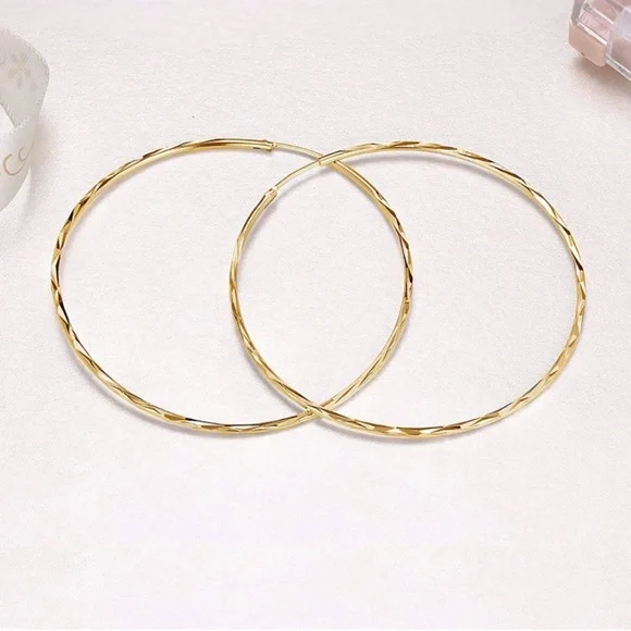 14K Yellow Gold Endless Twist Hoop Earrings, 50mm - Picture 6 of 6